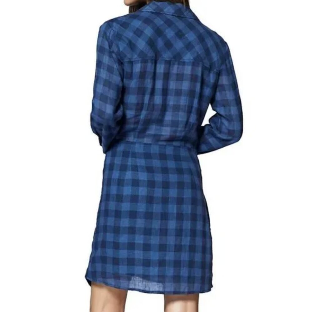 Sanctuary Blue Ani Long Sleeve Plaid Knot Dress Extra Small‎ Linen Plaid - Picture 2 of 7